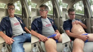 Big cum load in my sexy blue undies while car jerking off