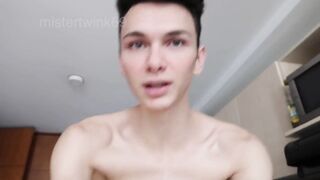 Skinny twink chokes on husband's massive uncut cock raw blowjob reality
