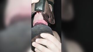 Gay pup deepthroats 25cm monster dildo till gags sloppy spit play