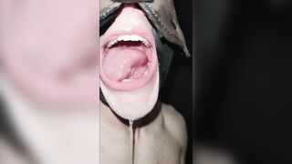 Gay pup deepthroats 25cm monster dildo till gags sloppy spit play