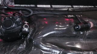 Vacuum bed ruined as rubber catsuited twink gets milky edge control