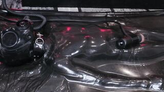 Vacuum bed ruined as rubber catsuited twink gets milky edge control
