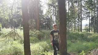 Twink strips naked in the forest smears mud all over his tight body