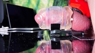 Hairy twink with a massive cock wrecks a Fleshlight on his desk tight hole slurp