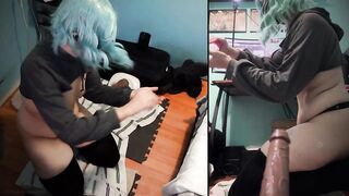 Sissy gets wrecked by BIG dildo while locked in chastity