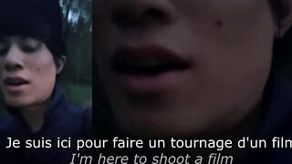 Asian Twink Jerks Smooth Cock Wet Outside French Rain Cumshot