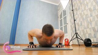 Muscular hunks destroy floor push-ups in tight speedo