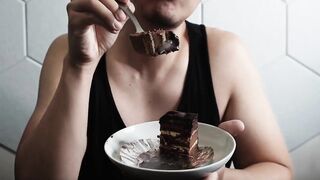 Asian birthday boy's cum drenched cake topping slurped raw