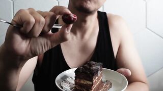 Asian birthday boy's cum drenched cake topping slurped raw