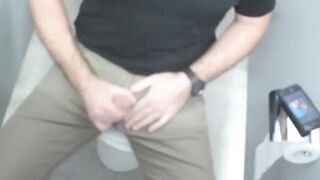 Gay jeans choked in office toilet stall cum drips
