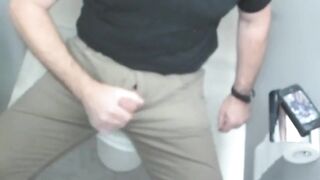 Gay jeans choked in office toilet stall cum drips