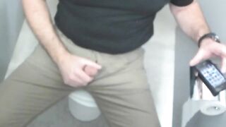 Gay jeans choked in office toilet stall cum drips