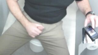 Gay jeans choked in office toilet stall cum drips