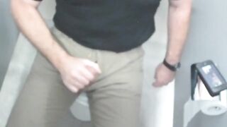 Gay jeans choked in office toilet stall cum drips