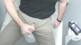 Gay jeans choked in office toilet stall cum drips