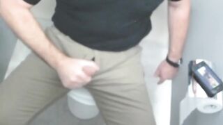 Gay jeans choked in office toilet stall cum drips
