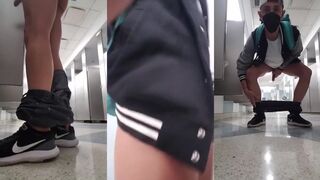 Chicago airport bathroom solo jack off till cum drips down my ankles