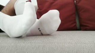 White socks flexing dominating hairy feet with gay master toe wiggling