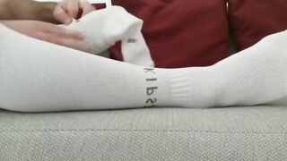White socks flexing dominating hairy feet with gay master toe wiggling