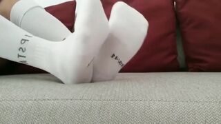 White socks flexing dominating hairy feet with gay master toe wiggling
