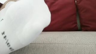 White socks flexing dominating hairy feet with gay master toe wiggling