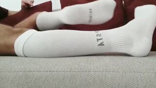 White socks flexing dominating hairy feet with gay master toe wiggling