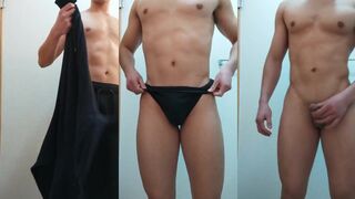 Muscle Asian guy strips naked then shows tight ass for gay fucking