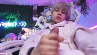 Cute femboy whimpers while taking that big dick good boy handjob