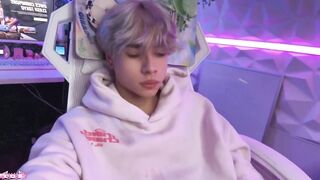 Cute femboy whimpers while taking that big dick good boy handjob