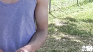Ian gets plowed outdoors riding a massive straight dude’s hog