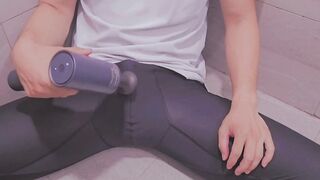 Asian fox dog alone squeezes creamy loads daily with black tights and squirting machine
