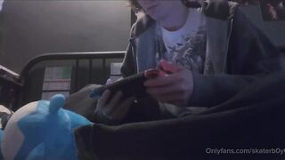 Teen gamer boy jerks his thick cock solo