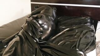 Gay rubber gimp slave destroyed by latex and heels