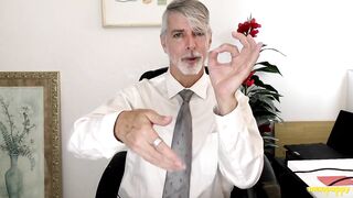 Psychiatrist Richard Lennox corrupts virgin manpuppy with suit leashed joi in office session