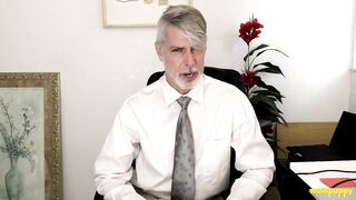 Psychiatrist Richard Lennox corrupts virgin manpuppy with suit leashed joi in office session