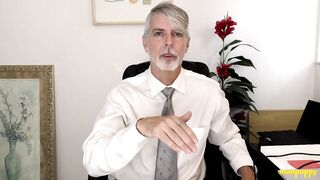 Psychiatrist Richard Lennox corrupts virgin manpuppy with suit leashed joi in office session