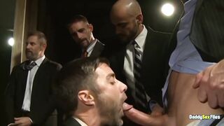 Powerful muscles jerkin off big cocks in gay orgy cumming together