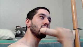 Suck and fuck Bandit with dildo while locked chastity deep throated hard