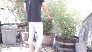 Naked in the yard Big cock exposed Exhibitionist guy gets caught public masturbating