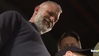 Daddy’s greedy boys worship massive dongs at wild cum party