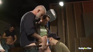 Daddy’s greedy boys worship massive dongs at wild cum party