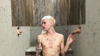 Glory hole slut takes strangers deep raw cumshots in his hungry throat 256