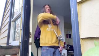 sk8r boi warms up his tight ass on a cold day with the homie