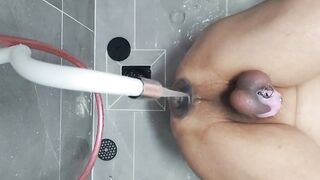 Rough Anal Enema with Large Plug Solo Fuck