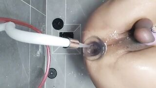 Rough Anal Enema with Large Plug Solo Fuck