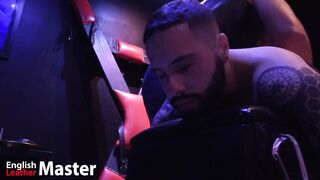 Leather daddy brutal spanks trembling slave raw power
