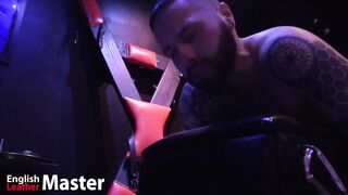 Leather daddy brutal spanks trembling slave raw power