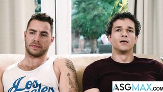 Straight jocks edge in a wild threesome deepthroat and doggy style